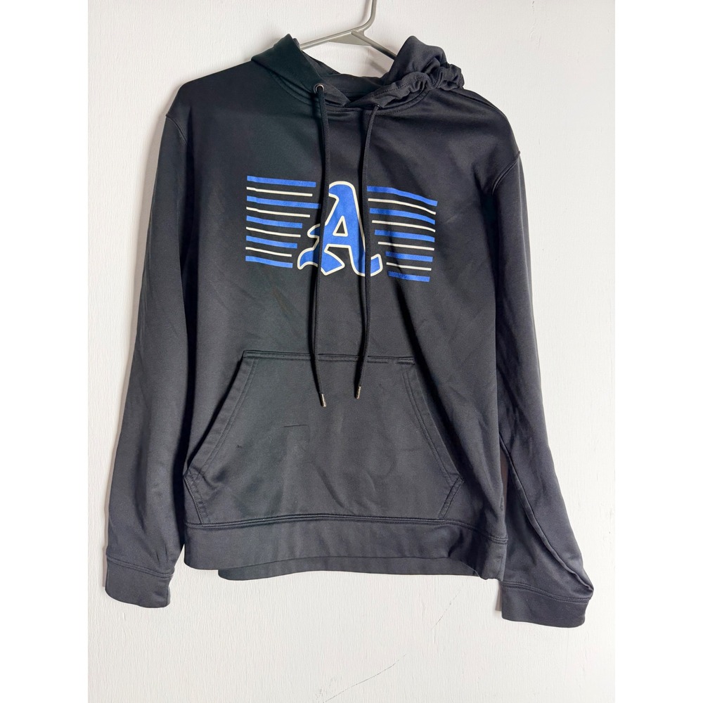 Sport-Tek Mens Small Black Performance Fleece Hoodie Blue Graphic A Pullover